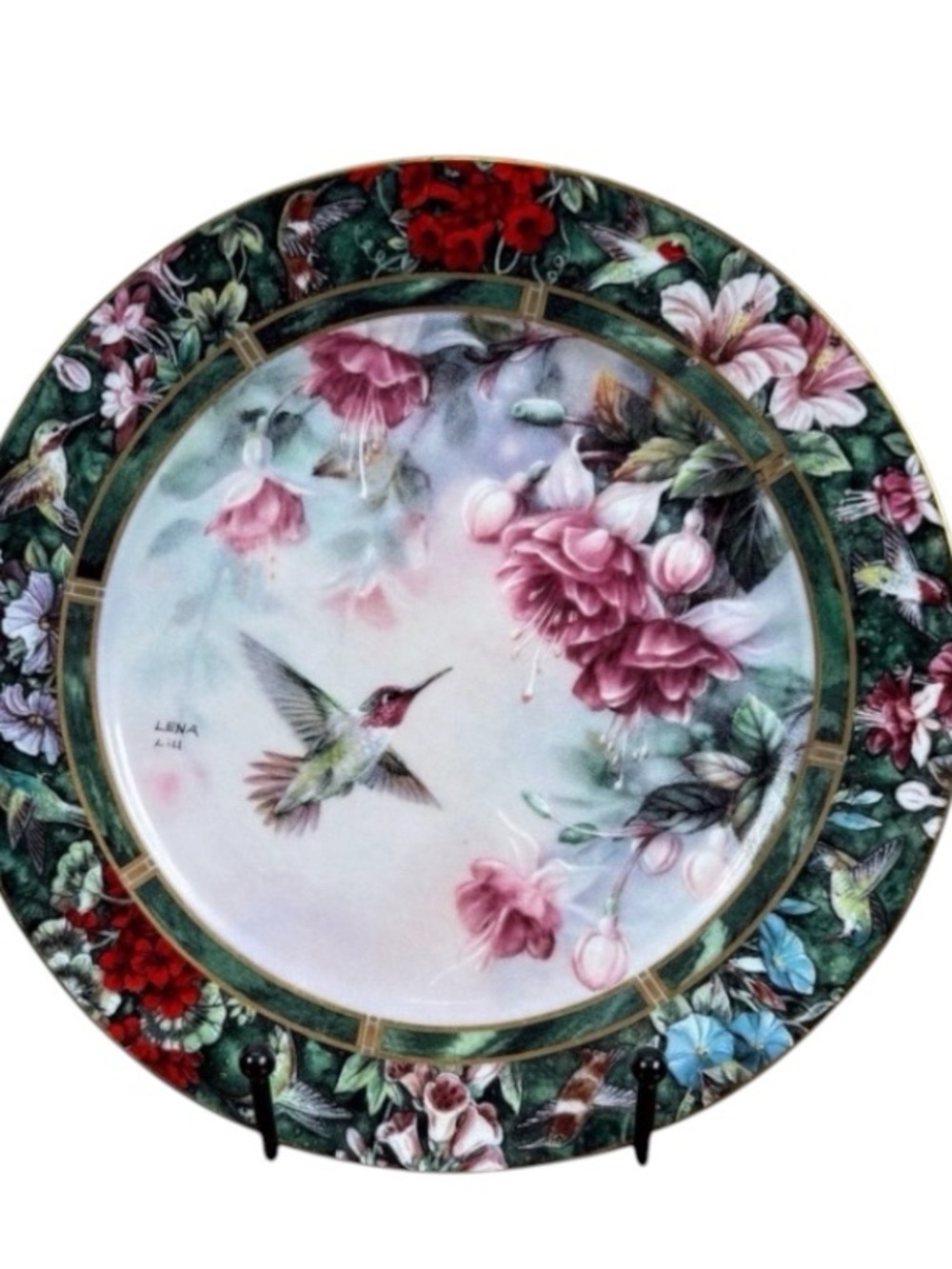 Lena Liu Hummingbird Decorative Plate - Pink & Green